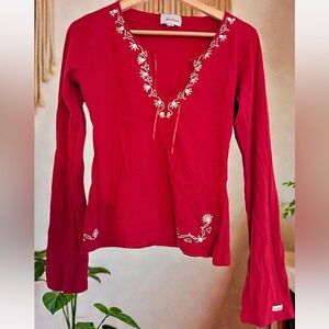 Hollister Red Floral Embroidered Long Sleeve Top